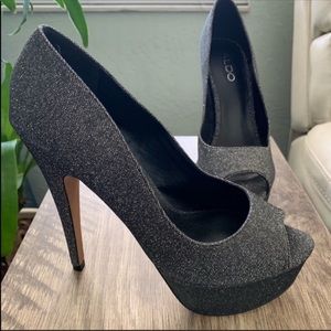 Aldo Lebovitz Black Open Toe Evening Pumps